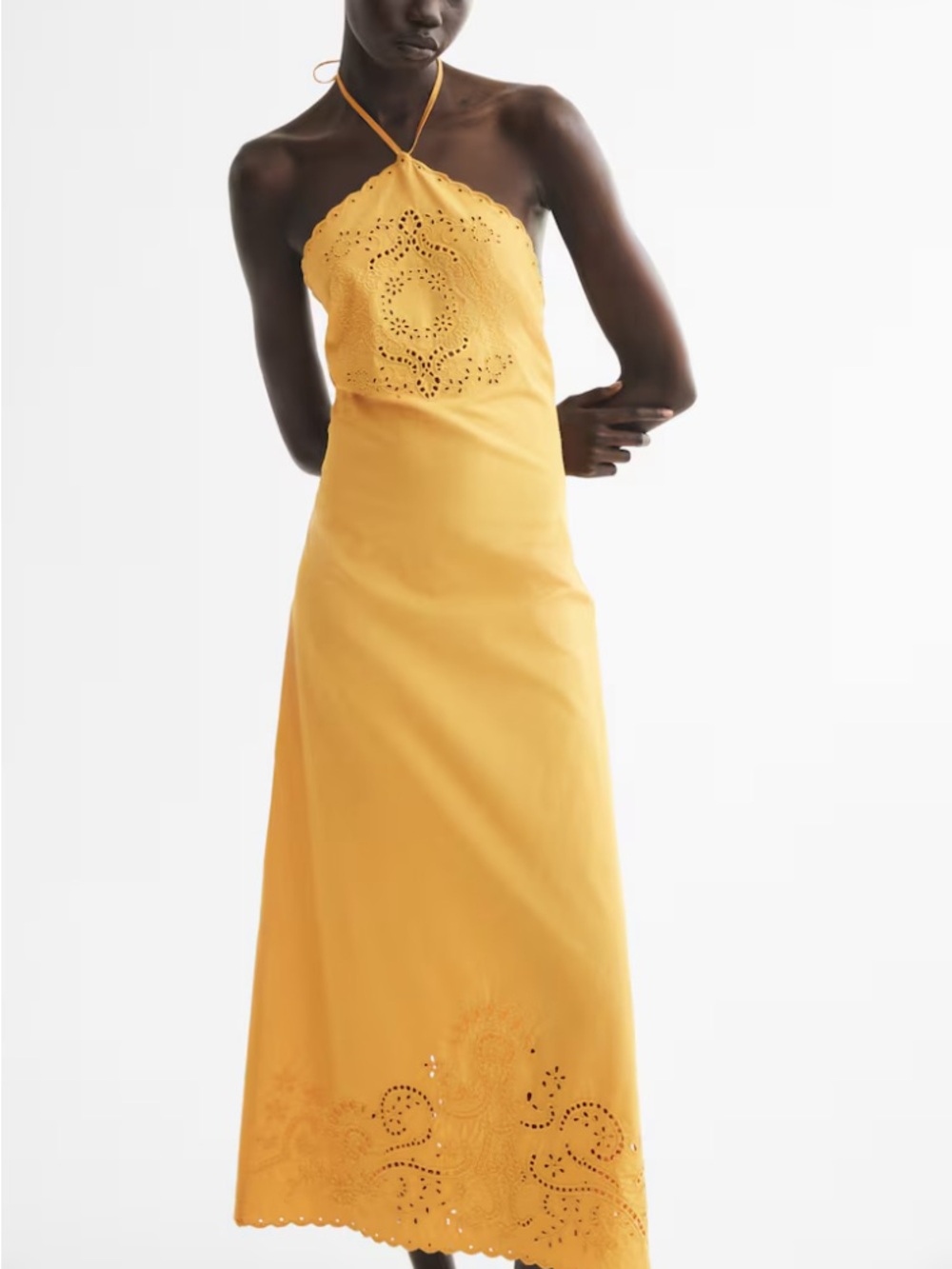 Yellow Cotton Eyelet Halter Maxi - NWY, size L